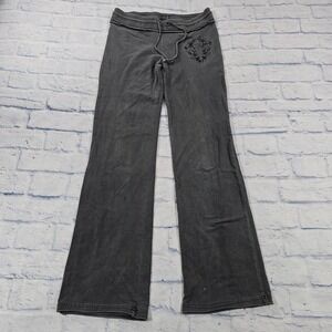 Vertigo Paris Sweatpants Women M Grey Fleur De Lis Flare Leg Y2K Gothic Grunge